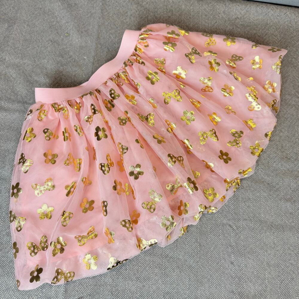 Disney Minnie Mouse Skirt Pink Gold Foil Tulle Bows Tutu Bubble Girls 6